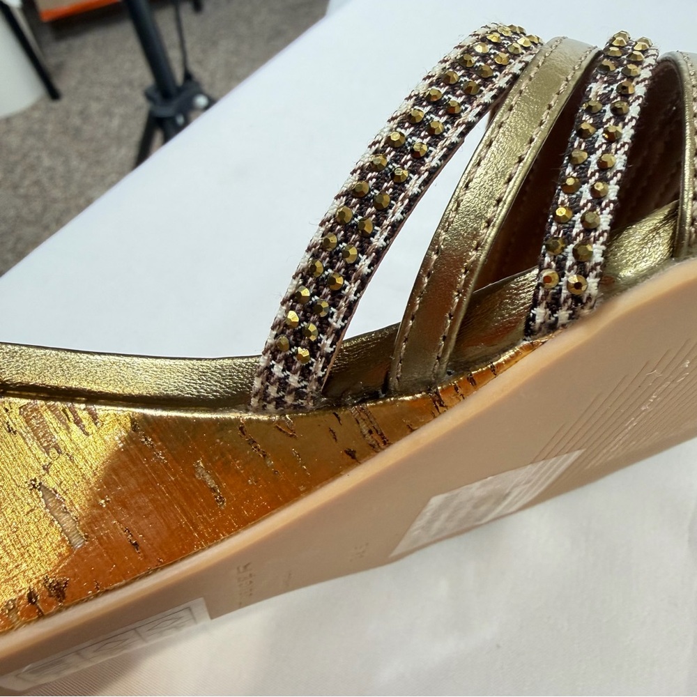 Kurt Geiger London Gold Crystal-Strap Wedge Slides Sandals Size 38.5 Women 8 US - Picture 10 of 11